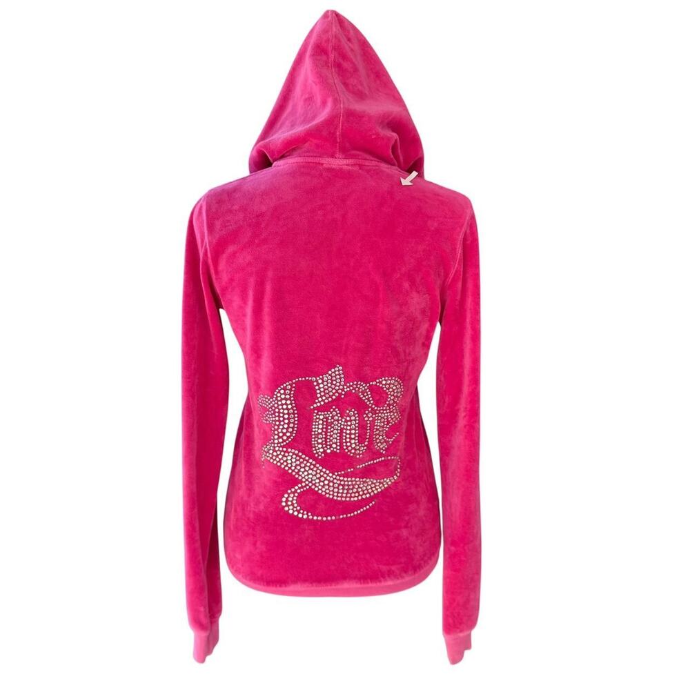 Vintage Ankh Y2K Hoodie Pink Velour Rhinestone Track Jacket Zip Up USA Bling - Picture 9 of 11